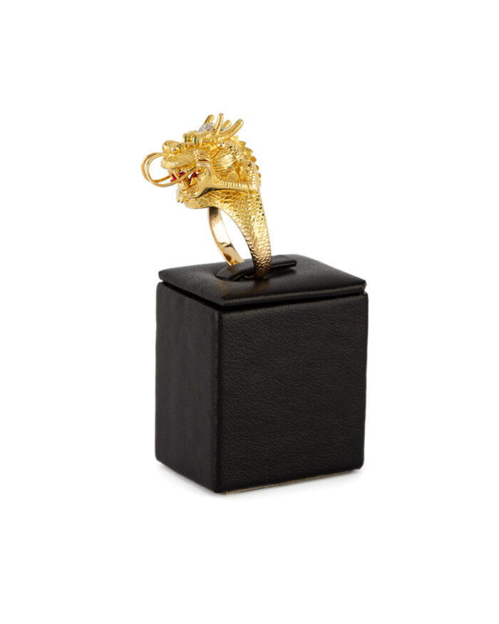 Inel cu dragon din aur de 14k cu smaralde si diamante naturale