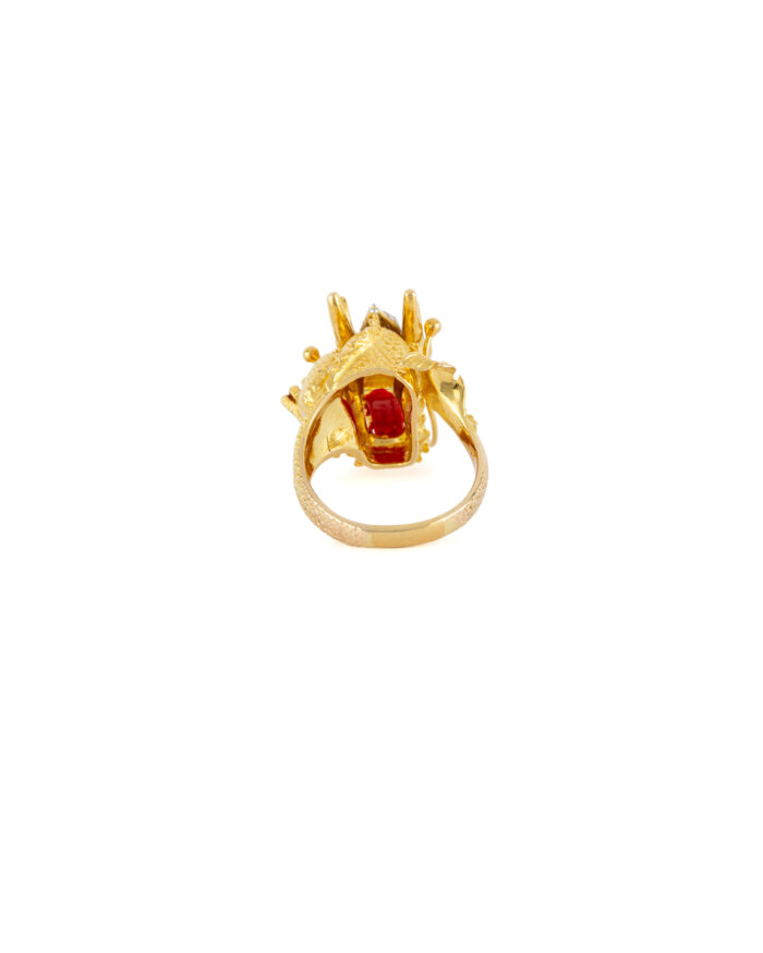 Inel cu dragon din aur de 14k cu smaralde si diamante naturale