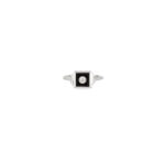 Inel Art Deco in aur alb de 14k cu onix si diamant natural