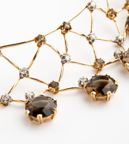 Colier din aur de 18k cu citrin , cuart fumuriu si diamante naturale