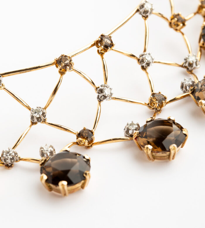 Colier din aur de 18k cu citrin , cuart fumuriu si diamante naturale