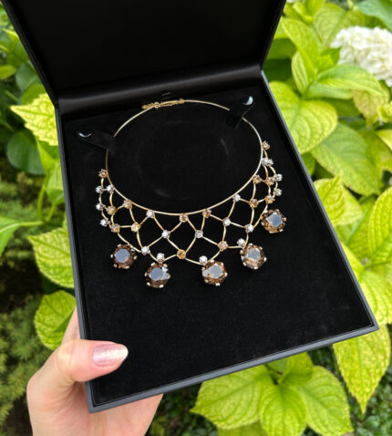 Colier din aur de 18k cu citrin , cuart fumuriu si diamante naturale