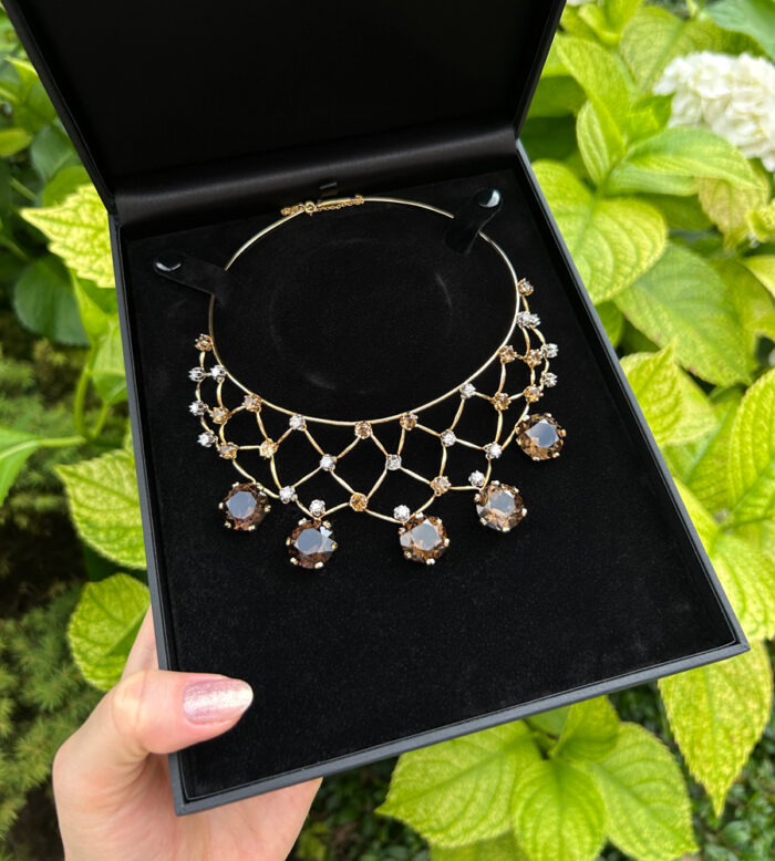 Colier din aur de 18k cu citrin , cuart fumuriu si diamante naturale