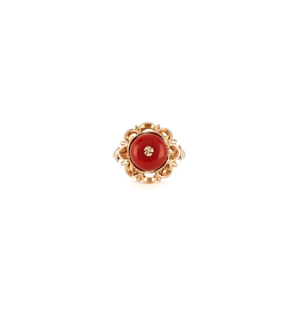 Inel vintage din aur de 14k si coral natural