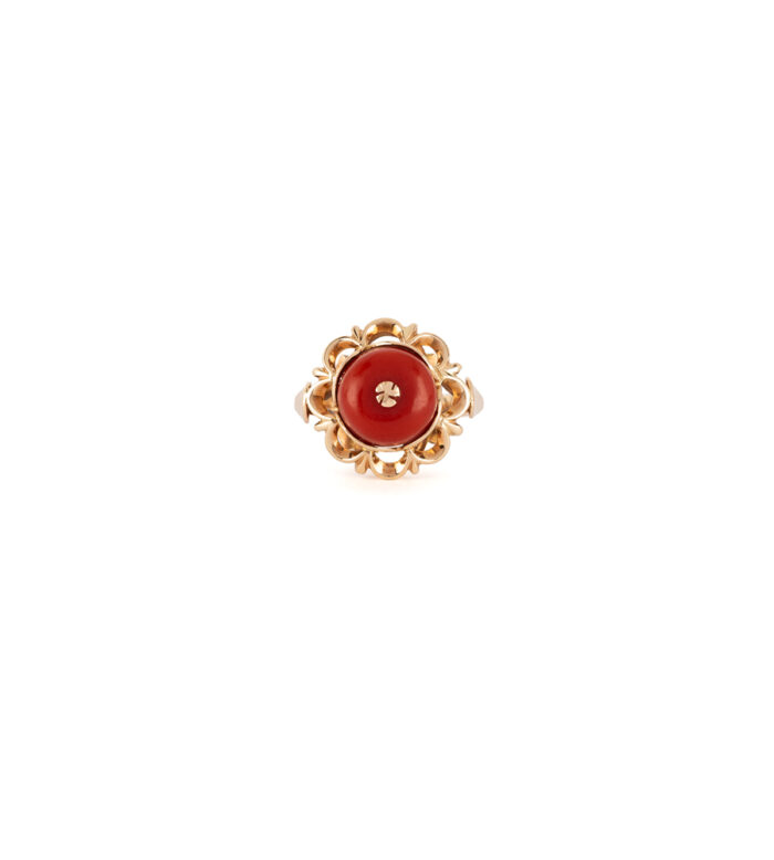 Inel vintage din aur de 14k si coral natural