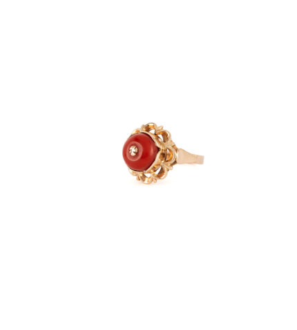 Inel vintage din aur de 14k si coral natural