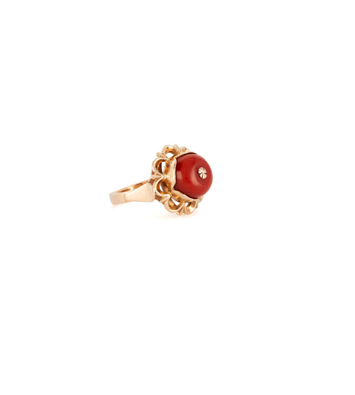 Inel vintage din aur de 14k si coral natural