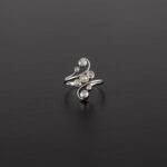 Inel vintage din aur alb de 14k cu perluta si diamante naturale
