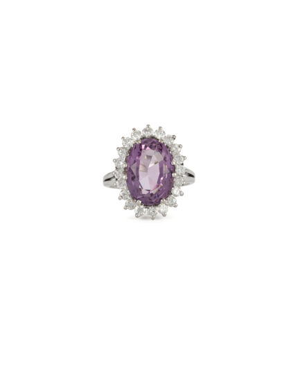 Inel din aur alb de 18k cu ametist si diamante naturale