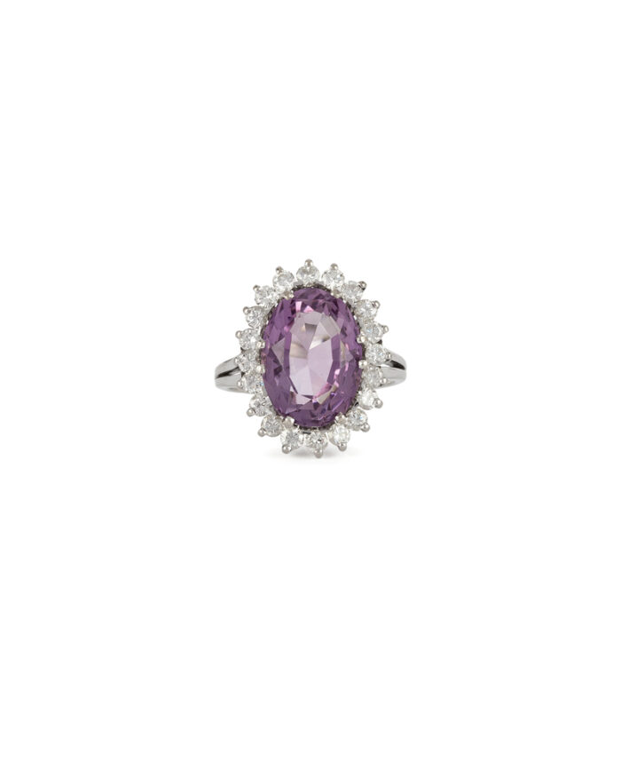 Inel din aur alb de 18k cu ametist si diamante naturale