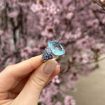 Inel din aur alb de 18k cu topaz natural si iolit