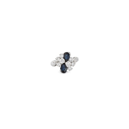 Inel din aur alb de 18k cu safire si diamante naturale