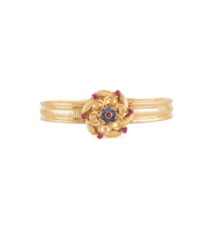 Bratara vintage din aur de 18k cu safire si rubine naturale