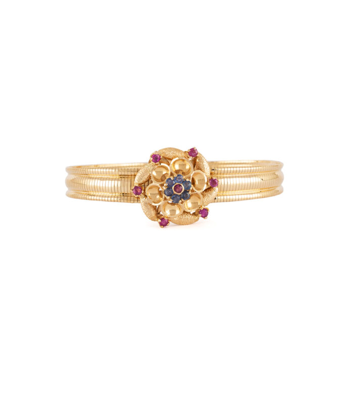 Bratara vintage din aur de 18k cu safire si rubine naturale