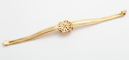 Bratara vintage din aur de 18k cu safire si rubine naturale