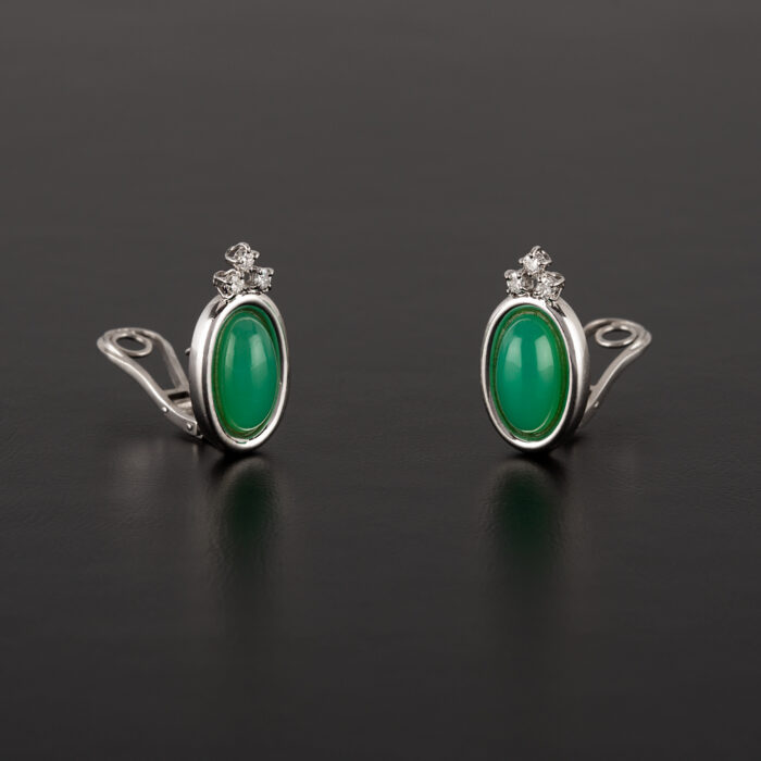 Cercei din aur alb de 14k, calcedonie si diamante naturale