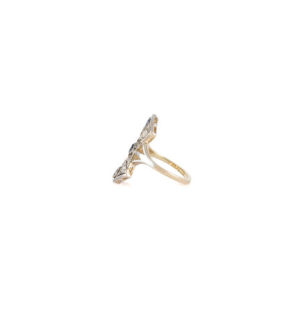 Inel Art Deco din aur galben de 14k cu safire si diamante naturale montate in argint