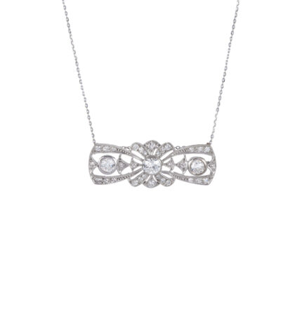 Colier vintage din aur alb de 18k cu diamante naturale