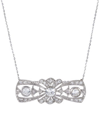 Colier vintage din aur alb de 18k cu diamante naturale