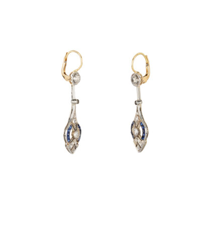 Set autentic Art Deco din aur de 18k cu safire si diamante naturale