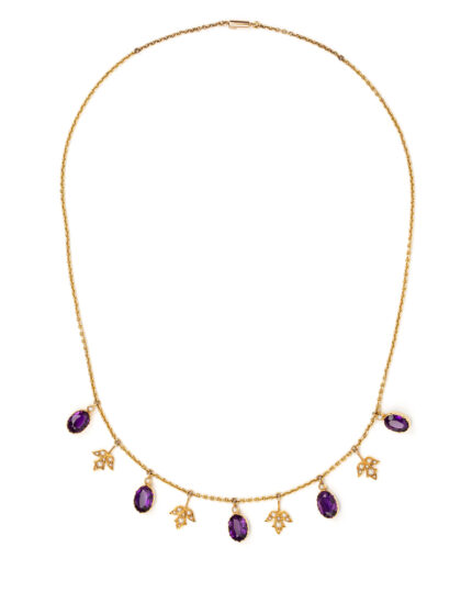 Colier din perioada edwardiana, aur de 14k cu ametist si perlute naturale