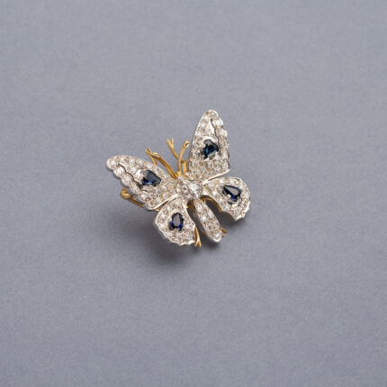 Fluturas din aur de 18k si platina cu safire si diamante naturale