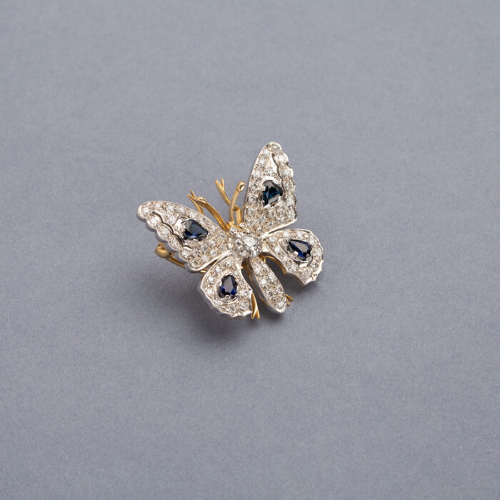Fluturas din aur de 18k si platina cu safire si diamante naturale