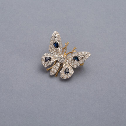 Fluturas din aur de 18k si platina cu safire si diamante naturale