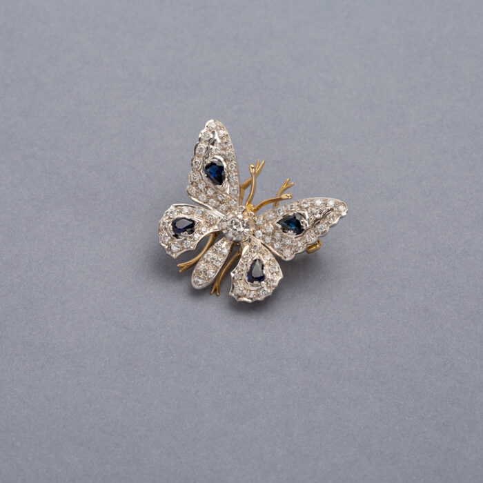 Fluturas din aur de 18k si platina cu safire si diamante naturale