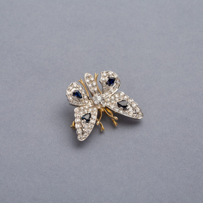 Fluturas din aur de 18k si platina cu safire si diamante naturale
