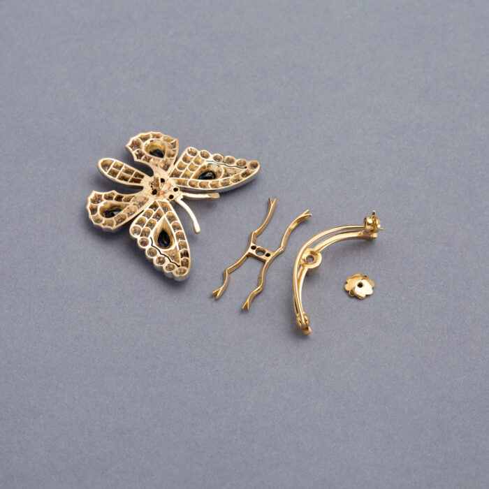 Fluturas din aur de 18k si platina cu safire si diamante naturale