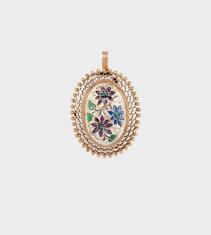 Brosa-pandant vintage din aur de 14k cu email