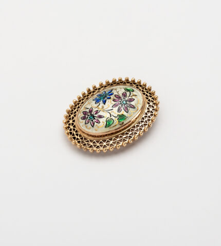 Brosa-pandant vintage din aur de 14k cu email