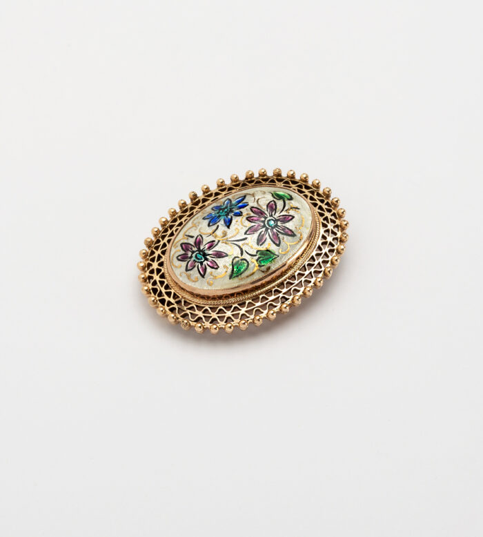 Brosa-pandant vintage din aur de 14k cu email