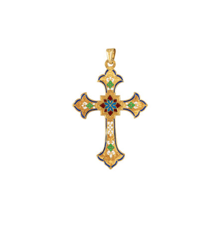 Cruciulita vintage din aur de 18k cu email