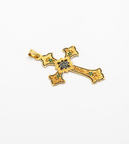 Cruciulita vintage din aur de 18k cu email