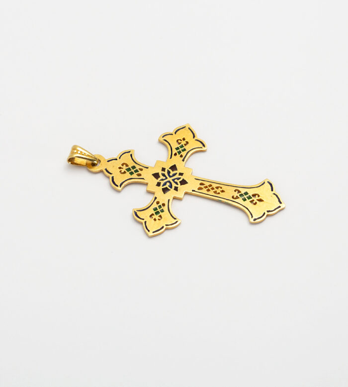 Cruciulita vintage din aur de 18k cu email