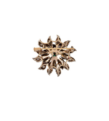 Brosa-pandant vintage din aur de 18k si argint cu smarald si diamante naturale