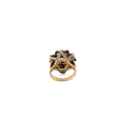 Inel vintage din aur de 18k si argint cu smarald si diamante naturale