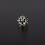 Inel vintage din aur de 18k si argint cu smarald si diamante naturale
