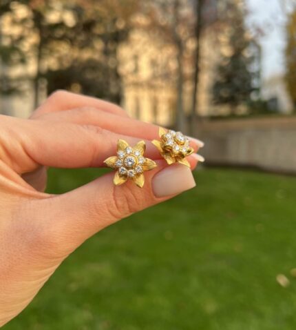 Cercei 2 in 1 din aur de 20k cu diamante naturale