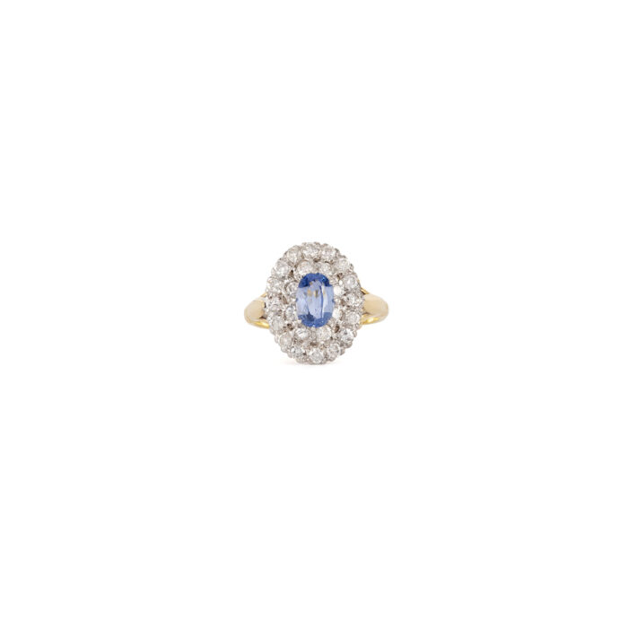 Inel vintage din aur de 18k cu safir si diamante naturale