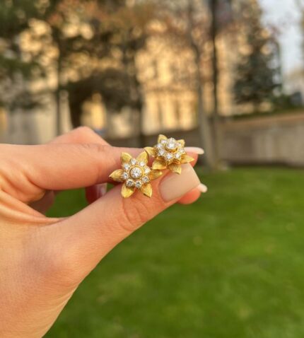 Cercei 2 in 1 din aur de 20k cu diamante naturale