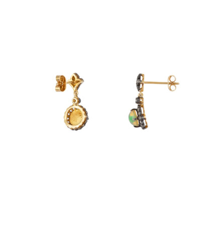 Cercei vintage din aur de 18k si argint cu opal si diamante naturale