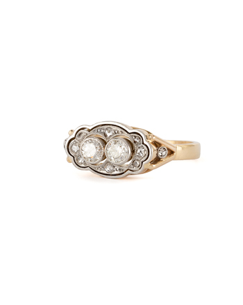 Inel autentic Art Deco din aur de 14k si platia cu diamante naturale
