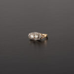 Inel autentic Art Deco din aur de 14k si platia cu diamante naturale