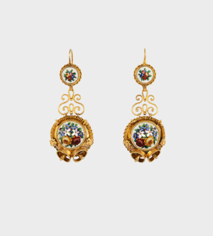Cercei vintage 2 in 1 anii 1800 din aur de 18k cu micromozaic venetian