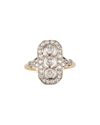 Inel autentic Art Deco din aur de 18k si argint cu diamante naturale