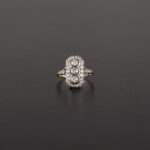 Inel autentic Art Deco din aur de 18k si argint cu diamante naturale