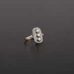 Inel autentic Art Deco din aur de 18k si argint cu diamante naturale